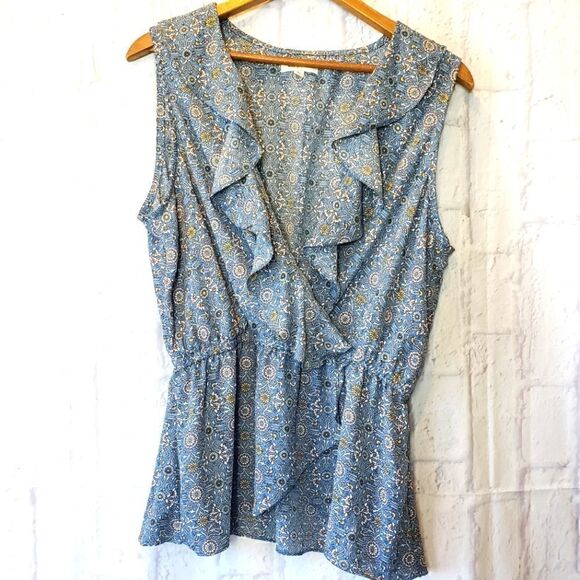 MAX STUDIO Wrap-look Ruffled Sleeveless Top - Picture 1 of 7